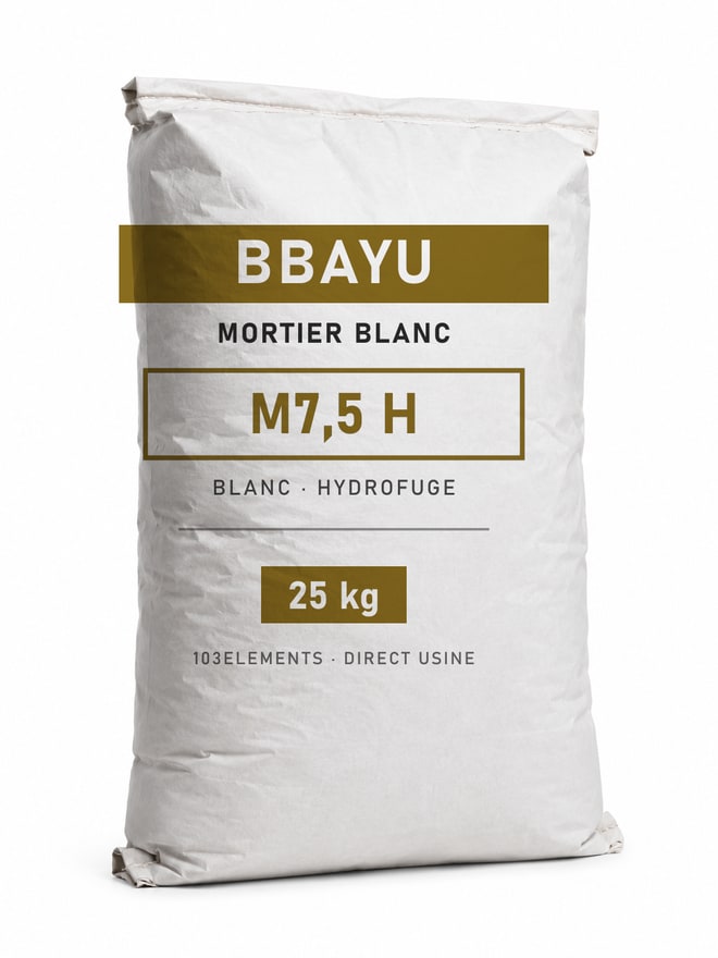 Sac de mortier blanc hydrofuge Bbayu M7,5 H, 25 kg