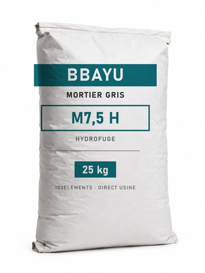 Sac de mortier gris hydrofuge Bbayu M7,5 H, 25 kg